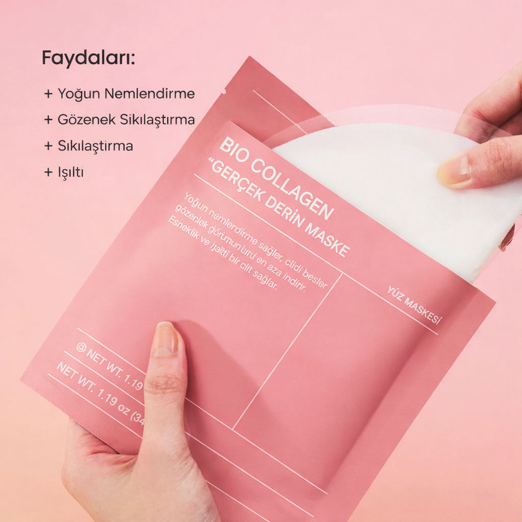 Bio - Collagen Real Deep, Şeffaflaşan, Nemlendiren, Gözenek Küçülten, Yüz Maskesi